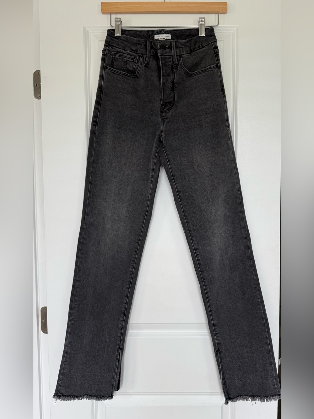 Good American Good Boy High Waist Skinny Jeans Size 24 Washed Black Split Hem